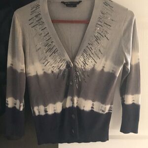 Super soft silk cotton mix ombré sequined v neck cardigan.